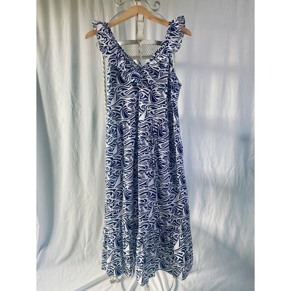 Vineyard Vines x Target Dress Ruffle V Neck Cotton Sailboats Navy & White XL - Picture 1 of 10